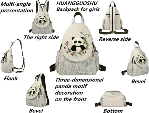 Miniatura 151 de HUANGGUOSHU Mochila de algodón tejida de algodón bohemio con bordado de lona estilo bohemio con múltiples bolsillos retro linda mochila cartera