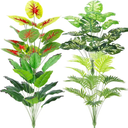 Yunlly 4 plantas falsas altas de imitación plantas de interior para decoración del hogar de 32 pulgadas, palmera artificial tropical, árbol de hojas