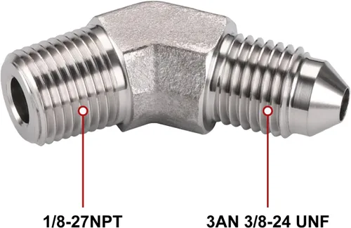 Miniatura 2 de 3AN macho acampanado a 1/8 NPT macho 45 grados adaptador de unión conector de tubería de acero inoxidable