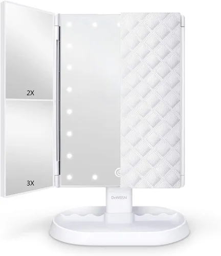 Miniatura 9 de deweisn Espejo de maquillaje con iluminación triple con 21 luces LED, aumento 1x/2x/3x y atenuación de pantalla táctil, dos fuentes de alimentación