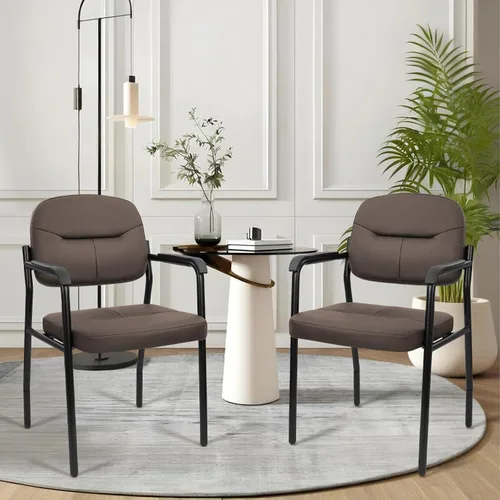 Miniatura 2 de CLATINA Juego de 2 sillas de cuero para invitados de oficina, sillas de recepción, sin ruedas, con reposabrazos y soporte de madera, sillón