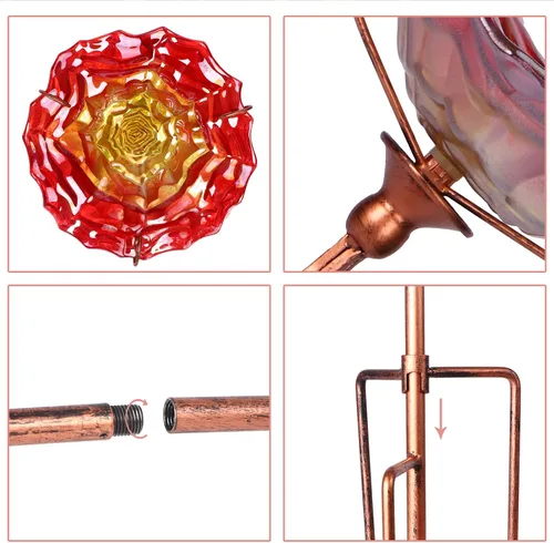 Miniatura 7 de VCUTEKA Baño para pájaros, bañeras de cristal para pájaros para exteriores, comedero de pájaros con estaca de metal, decoración de jardín, rojo