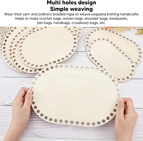 Miniatura 6 de Zerodis Base de cesta de madera, 3 piezas ovaladas de base de madera moldeadora redonda para tejer, suministros de ganchillo para hacer manualidades