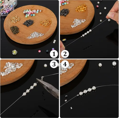 Miniatura 5 de 500 cuentas de crimpado para hacer joyas, cuentas de tubo de engarzado, tapones de columna de tubo de cuentas, tubo de extremo de cordón