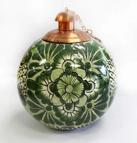 Miniatura 5 de Antorcha mexicana pintada a mano (cerámica, monocromo azul)