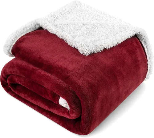 Miniatura 3 de PAVILIA Manta de forro polar Sherpa para sofá, tamaño individual, color rojo granate, suave y mullida, acogedora manta de invierno reversible