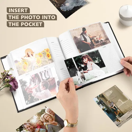 Miniatura 3 de Golden State Art, álbum de fotos de cuero sintético con capacidad para 200 fotos de 4 x 6 pulgadas con espacio para escribir notas, ideal para bodas