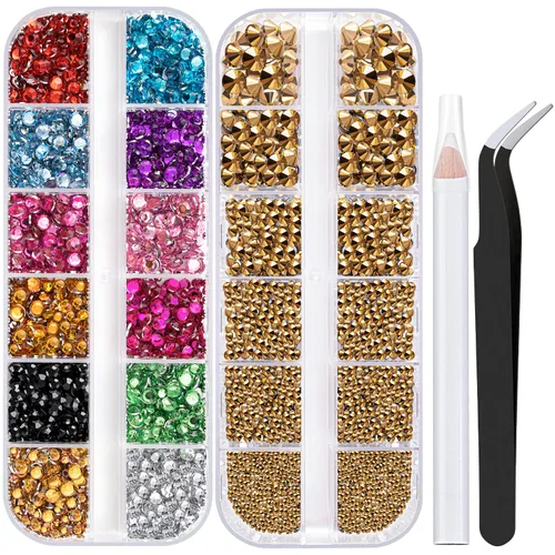 Miniatura 29 de Dos paquetes de diamantes de imitación de parte trasera plana, 4520 piezas, diamantes de imitación coloridos para uñas, multicolor + AB + gemas