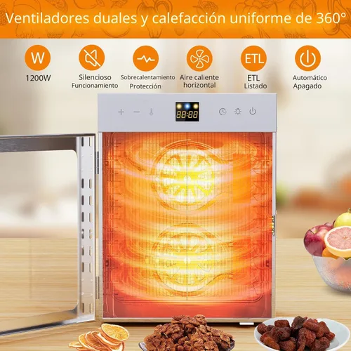 Miniatura 3 de Deshidratador de alimentos para carne seca, 12 bandejas de acero inoxidable, deshidratador de frutas de 1200 W, temporizador de 24 horas y control