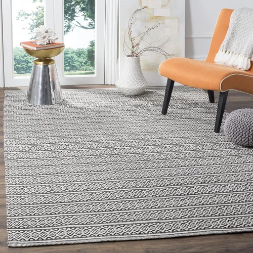 Miniatura 11 de SAFAVIEH Colección Montauk - Alfombra decorativa de 3 x 5 pies, color marfil y negro, hecha a mano de algodón estilo bohemio rural, ideal para zonas