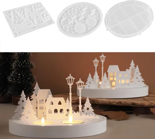 Miniatura 5 de Moldes de silicona para casa, portavelas de casa 3D, moldes de fundición de resina epoxi para bricolaje, jabón, pasteles, arcilla, manualidades