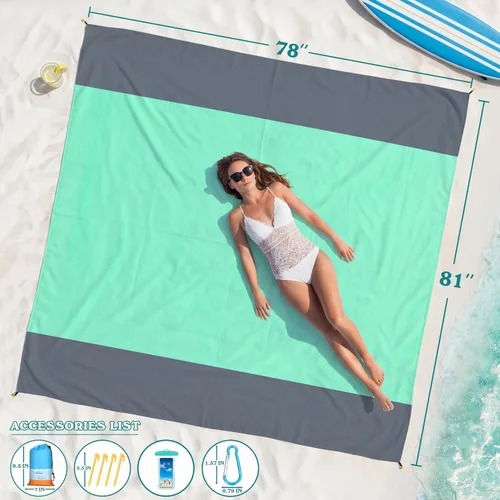 Miniatura 154 de Famstar Beach Blanket Oversized Extra Large 78"X81"/10'X9',Waterproof Sandproof Beach Blanket 2-8 Adults Lightweight Durable for Travel Camping