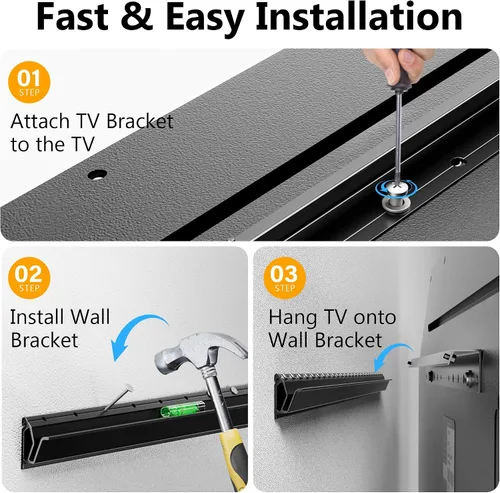 Miniatura 5 de Soporte de pared para TV sin tachuelas, soporte de TV inteligente sin taladros para televisores de 32 a 75 pulgadas, soporta hasta 150 libras