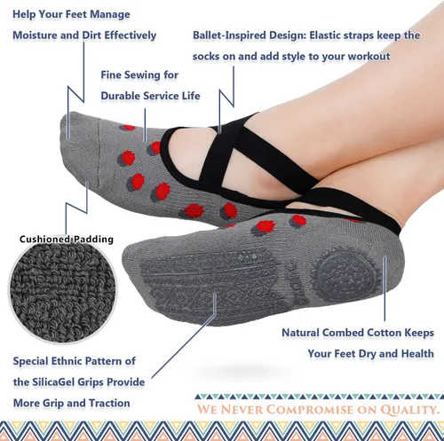 Miniatura 56 de Ozaiic - Calcetines de yoga para mujer con correas y agarres antideslizantes, ideales para pilates, Pure Barre, ballet, danza y entrenamiento