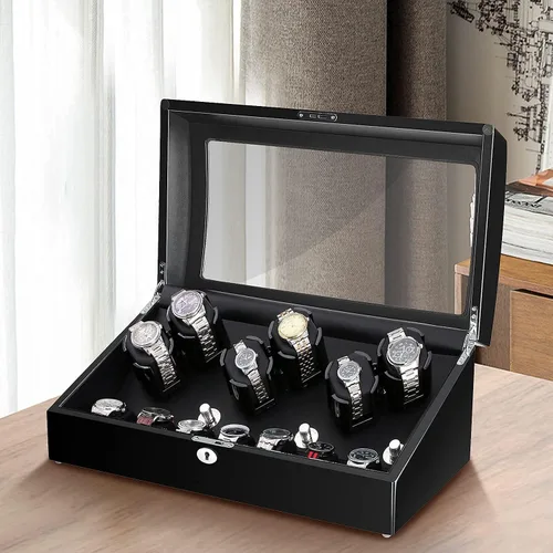 Miniatura 2 de Watch Winder, 6 Watch Winder Box with 7 Extra Storage, Black Wooden Shell, Watch Winder Display Case with Quiet Motor and Flexible Watch Pillows