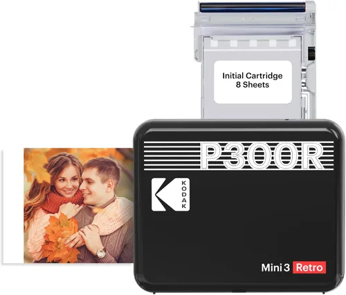 Miniatura 11 de KODAK Mini 3 Retro 4PASS - Impresora fotográfica portátil (3 x 3 pulgadas), inicial, 8 hojas + 30 hojas + paquete de regalo, color blanco