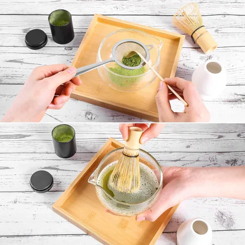 Miniatura 2 de ZENRC Kit completo de tazón y batidor de matcha, batidor de bambú tradicional japonés retro (Chasen), cuchara, cuenco de matcha de vidrio