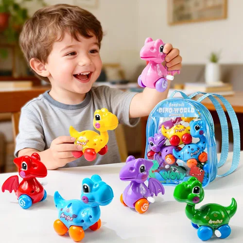Miniatura 3 de Beestech Juguetes de dinosaurio de cuerda para niñas de 3, 4, 5, 6 años Suministros de fiesta de cumpleaños de dinosaurios, con mochila