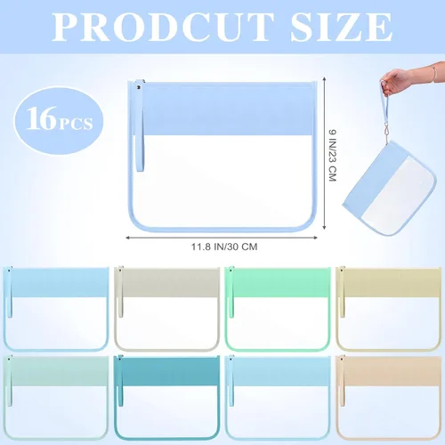Miniatura 2 de Irenare Bolsa de maquillaje transparente de 16 piezas, bolsa de aseo con cremallera plana, impermeable, bolsa de PVC transparente para cosméticos