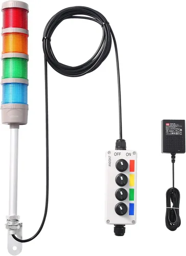Luz de señal LED Andon de 4 pilas con zumbador, rojo/amarillo/verde/azul, encendido/apagado/flash, interruptor selector ABB, adaptador de corriente
