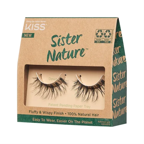Miniatura 10 de Pestañas postizas KISS Sister Nature, "Dawn", 12 mm, 100% pelo natural, caja de papel reciclable, impresas con tinta de soja, sin crueldad, veganas