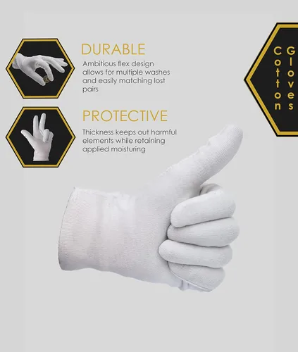 Miniatura 7 de DOVORTEX 24 guantes de algodón blanco, protectores para manos secas, hidratación, inspección, lavables a máquina