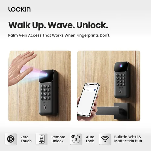 Miniatura 2 de Lockin Venoris Go – Cerradura inteligente – Cerradura de puerta de entrada sin llave de vena de palma – 5 métodos de desbloqueo, WiFi integrado