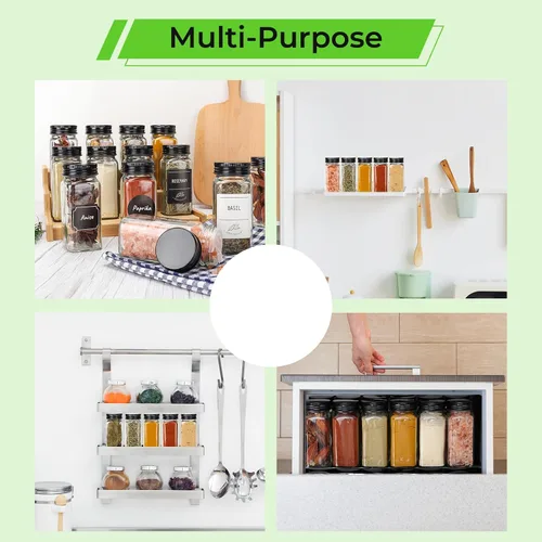 Miniatura 7 de CycleMore Paquete de 36 tarros de especias de vidrio de 4 onzas, recipientes cuadrados para especias con tapas de metal negro y tapa para verter