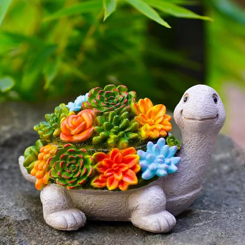 Miniatura 5 de Estatua oculta de llave de tortuga para exteriores, bonita tortuga suculenta oculta una llave decorativa para exteriores, pequeña caja de regalo