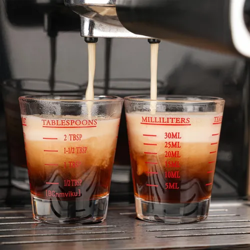 Miniatura 2 de BCnmviku -Vasos corto, taza medidora, taza de espresso, Líquido, vidrio pesado, vaso de vino 2 juegos de 26, para medición gradual 1 onza, 6 Rojo