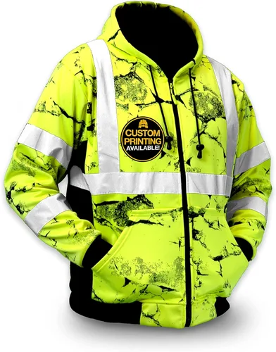 Miniatura 12 de KwikSafety - Charlotte, NC - Sudadera de forro polar de seguridad para hombres Chaqueta reflectante de alta visibilidad y PPE, ligera Amarillo