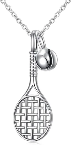 DAOCHONG Collar con colgante de raqueta de tenis de plata esterlina S925, regalo para amantes de los deportes de tenis de 18 pulgadas a 20 pulgadas
