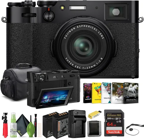 FUJIFILM Cámara digital X100VI (negro) (16821913) + tarjeta de 64 GB + lector de tarjetas + batería NP-W126 + cargador + software de foto Corel +