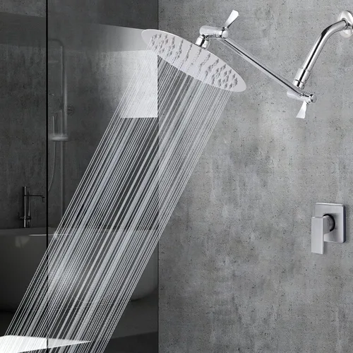 Miniatura 7 de Voolan Cabezal de ducha de lluvia de 8 pulgadas con brazo de extensión de 11 pulgadas, cabezal de ducha de lluvia hecho de acero inoxidable 304