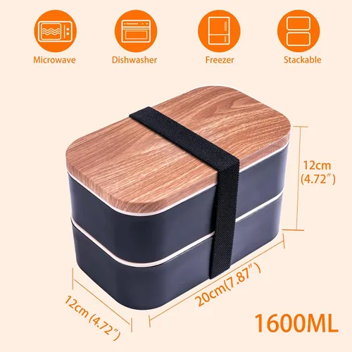 Miniatura 5 de Bento Box - Lonchera para adultos a prueba de fugas, 54 onzas, color negro