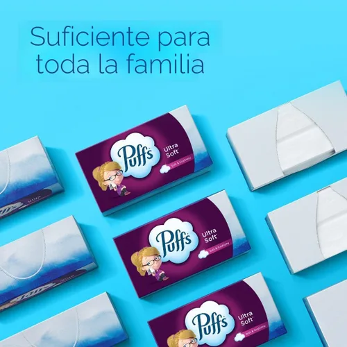 Miniatura 7 de Puffs - Pañuelos faciales ultra suaves, 1 caja de tamaño familiar, 124 pañuelos faciales por caja