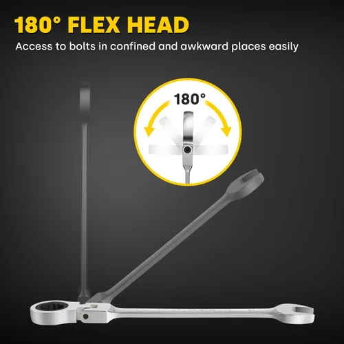 Miniatura 4 de Enventor Juego de llaves de trinquete SAE de 12 piezas de 1/4-7/8", cabezal flexible de 180°, acero CRV, 72 dientes, juego de llaves de trinquete