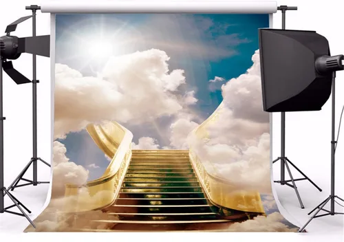 Miniatura 2 de Telón de fondo de poliéster de 5 x 5 pies en memoria amorosa, decoración temática del cielo enviado, escaleras al paraíso, luz del sol, eventos