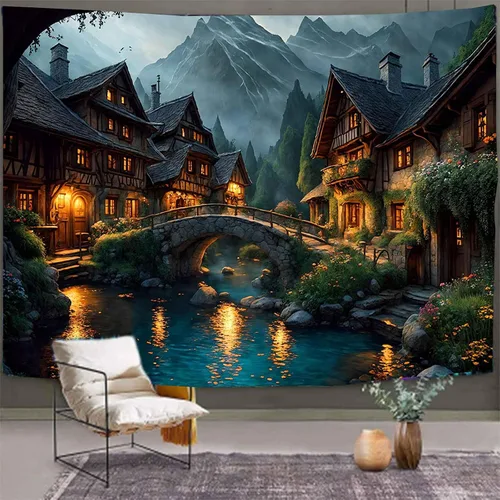 Miniatura 9 de Aidatain Tapiz de paisaje del mundo de cuento de hadas, tapiz grande de 80 pulgadas y 60 pulgadas, tela de franela para colgar en la pared de niños