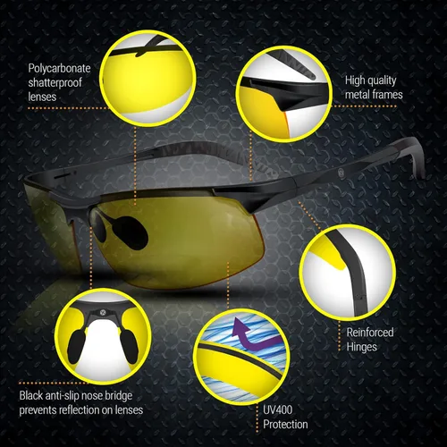 Miniatura 6 de BLUPOND Juego de 2 lentes de conducción de día y noche HD - Gafas de sol polarizadas y gafas de visión nocturna amarillas con soporte para clip