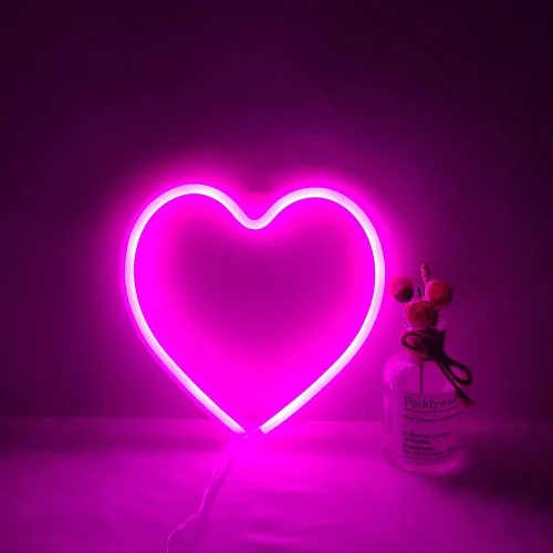 Luz LED de neón con forma de corazón, USB y pilas, lámpara de neón con forma de amor, decoración de pared decorativa para dormitorio, sala de estar,