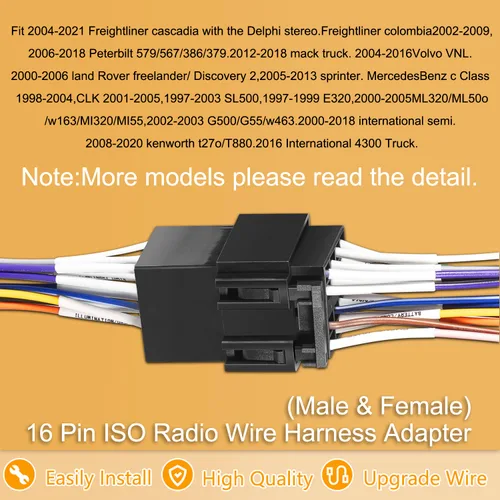 Miniatura 2 de Adaptador de arnés de cable de radio ISO de 16 pines para Peterbilt Freightliner Semi Truck International Volvo Sterling Mack Kenworth Stereo