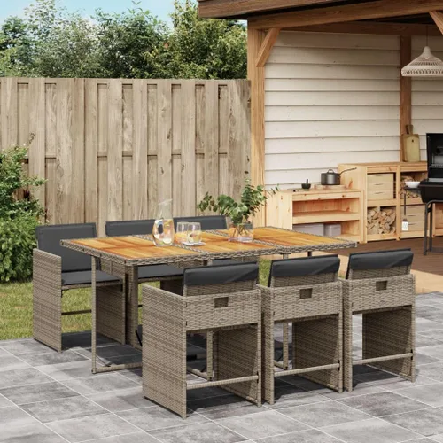Miniatura 22 de 11-Piece Brown Poly Rattan Patio Dining Set with Cream Cushions Outdoor Furniture Foldable Chairs Tempered Glass Table for Garden Backyard Patio