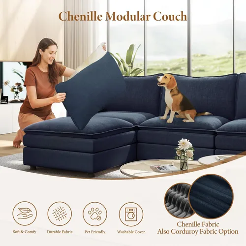 Miniatura 6 de Vesgantti Sofá modular en forma de U de 108 pulgadas, cómodo sofá modular Cloud con 2 otomanas de asiento profundo de chenilla, sofás modulares