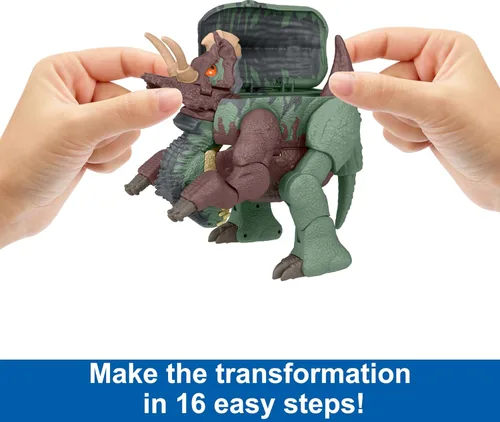 Miniatura 4 de Mattel Jurassic World Fierce Changers - Figura de acción de dinosaurio 2 en 1, juguete de estiramiento masivo que se transforma de Nasutoceratops a