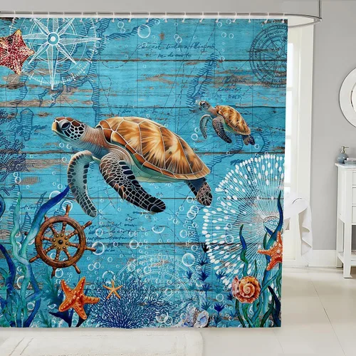 Miniatura 11 de Homewish Cortina de ducha de sirena azul con diseño de princesa sirena, juego de cortina de ducha para niños y adultos, cortina de baño subacuática
