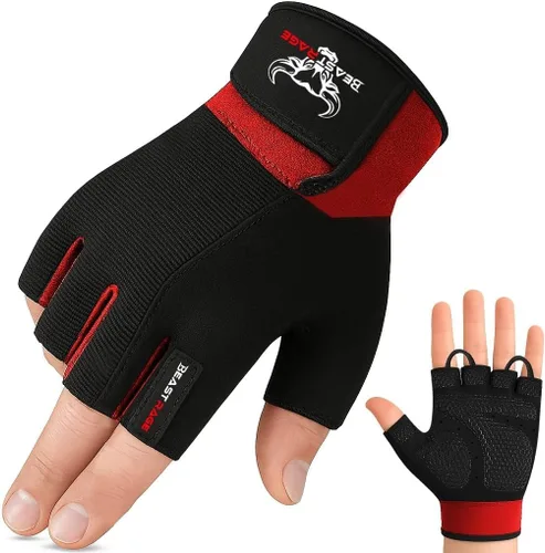 Miniatura 10 de BEAST RAGE Guantes de entrenamiento para hombres, guantes de gimnasio duraderos con agarre de palma para mujeres, medio dedo, elástico