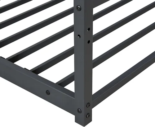 Miniatura 6 de Anwick Litera de metal tamaño individual sobre individual con escaleras, marco industrial de literas individuales con barandilla de longitud