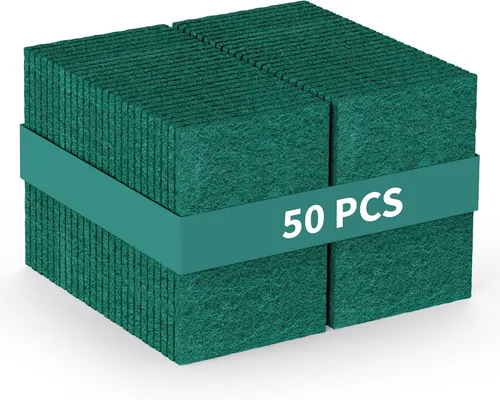 Miniatura 8 de Paquete de 100 estropajos resistentes, almohadillas verdes para fregar, 3 x 4 pulgadas Almohadillas reutilizables para limpieza, no rayan