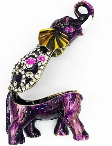 Miniatura 7 de Waltz&F Caja de baratija con bisagras de elefante morado con bisutería pintada a mano, figura de animal coleccionable